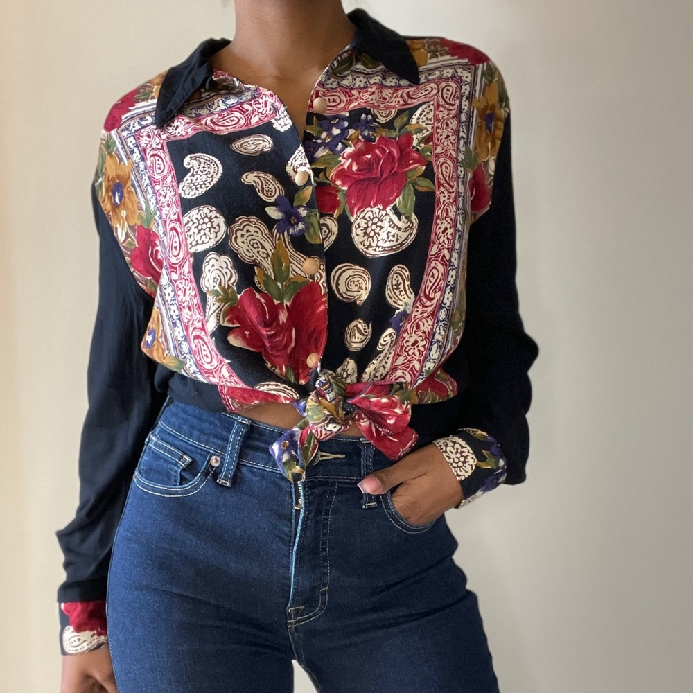 Vintage IVY Paisley and Flower Blouse